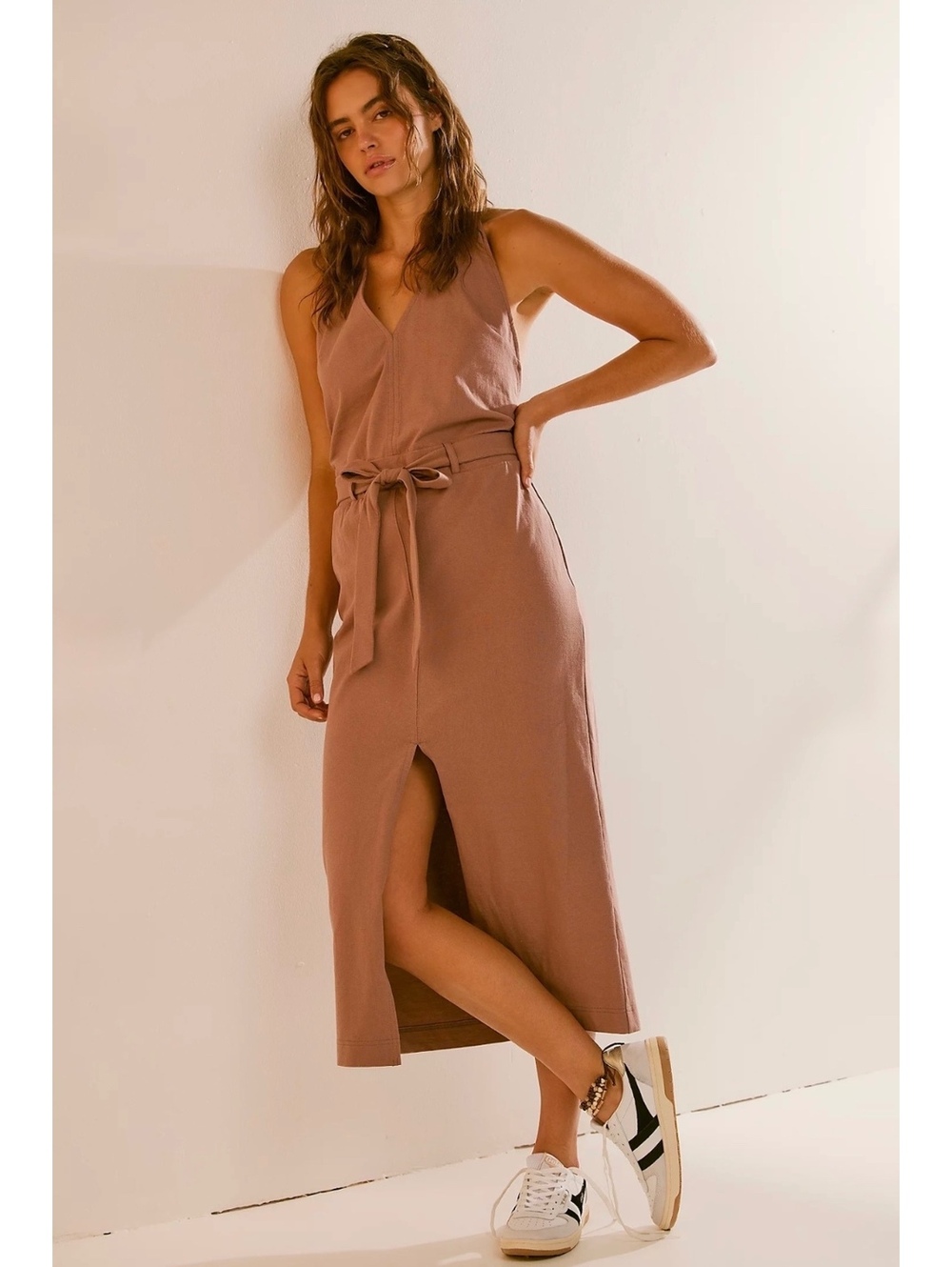 Free People FP Beach Randi Brownie Midi Dress Halter Belted Brown Size S NWT - Picture 2 of 8